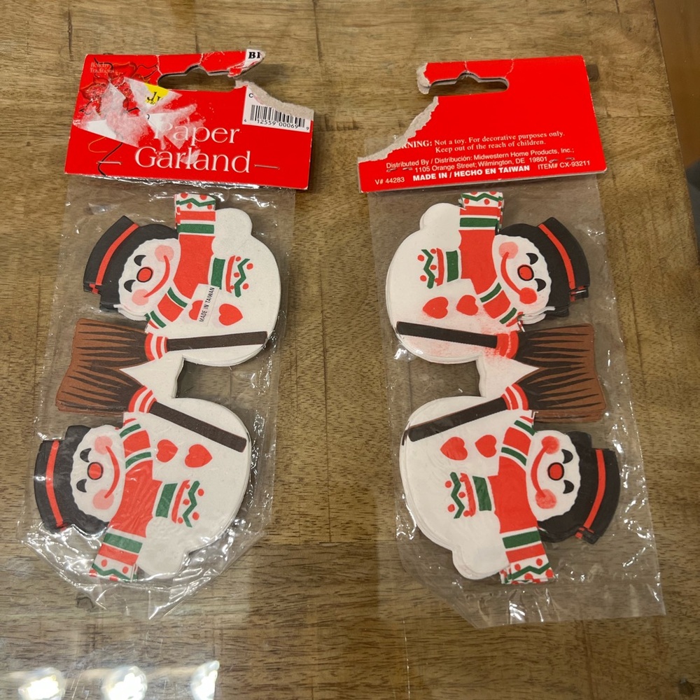2 Vintage Festive Snowman Paper Garland